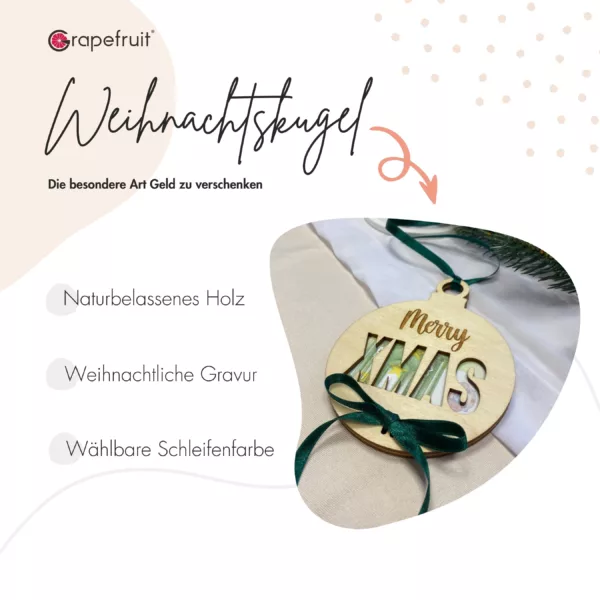 Feiertage Weihnachten Wunscherfüller- Geldgeschenk -Weihnachtsgeschenk – Geschenkkugel aus Holz – Merry XMAS