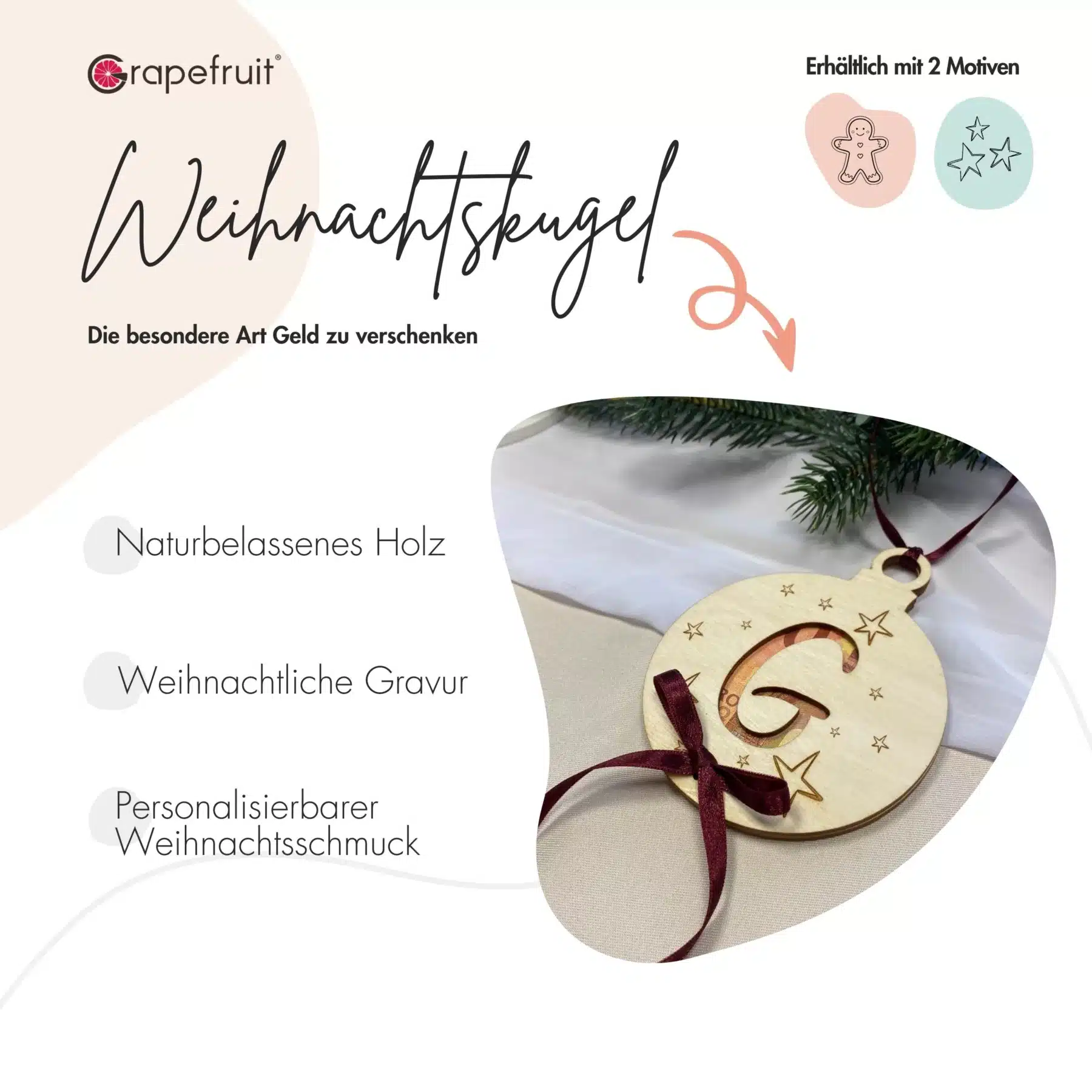 Feiertage Personalisiertes Geldgeschenk Weihnachten Wunscherfüller Weihnachtsgeschenk Geschenkkugel aus Holz Geschenkverpackung mit Initialen