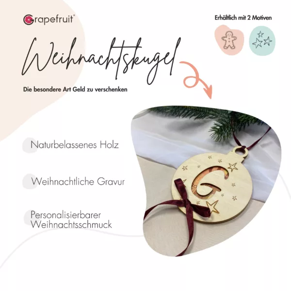 Feiertage Personalisiertes Geldgeschenk Weihnachten Wunscherfüller Weihnachtsgeschenk Geschenkkugel aus Holz Geschenkverpackung mit Initialen