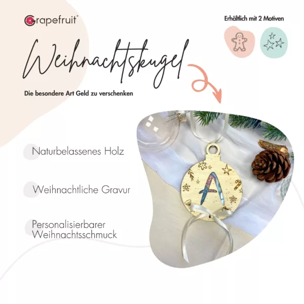 Feiertage Personalisiertes Geldgeschenk Weihnachten Wunscherfüller Weihnachtsgeschenk Geschenkkugel aus Holz Geschenkverpackung mit Initialen