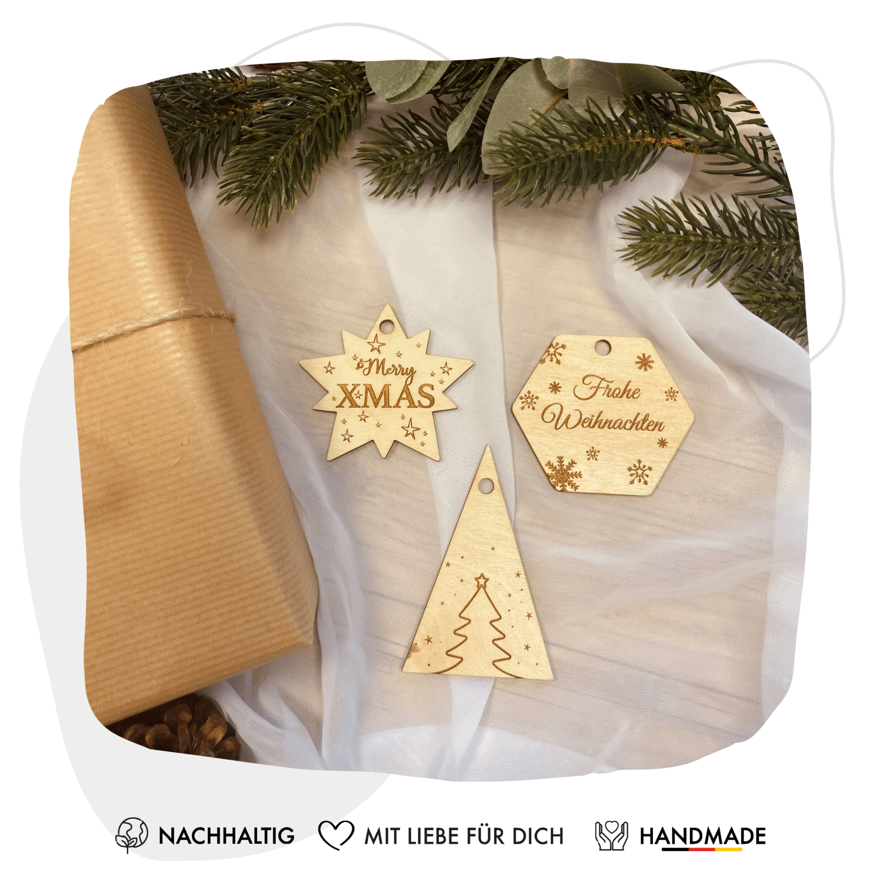 Feiertage Weihnachtsanhänger aus Holz – 6er Set – Holzanhänger  – Anhänger für Geschenke – Weihnachtsgeschenke – Geschenkanhänger Weihnachten