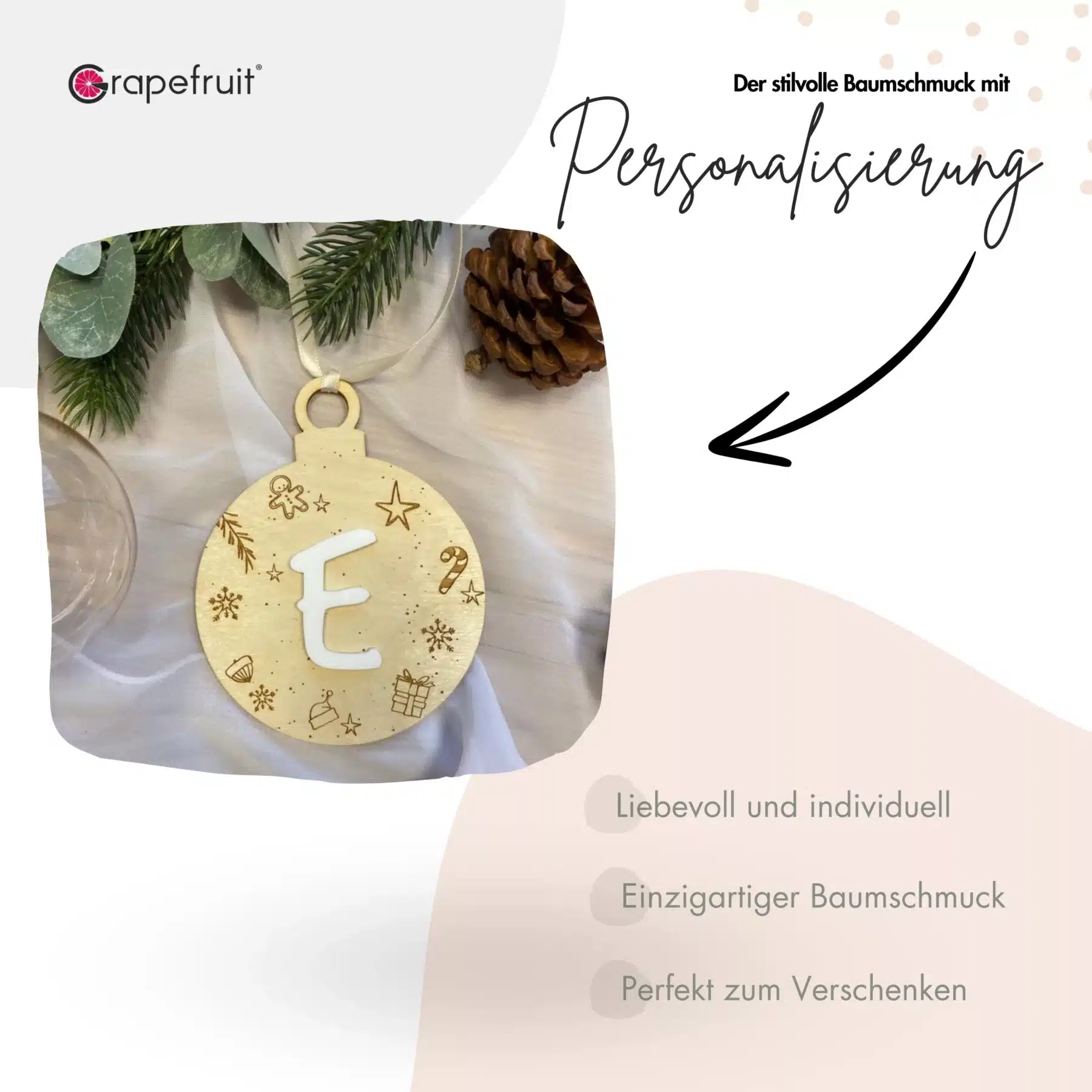 Feiertage Personalisierte 3D-Weihnachtskugel aus Holz mit Acryl – Weihnachtsschmuck – Christbaumschmuck – Weihnachtsanhänger