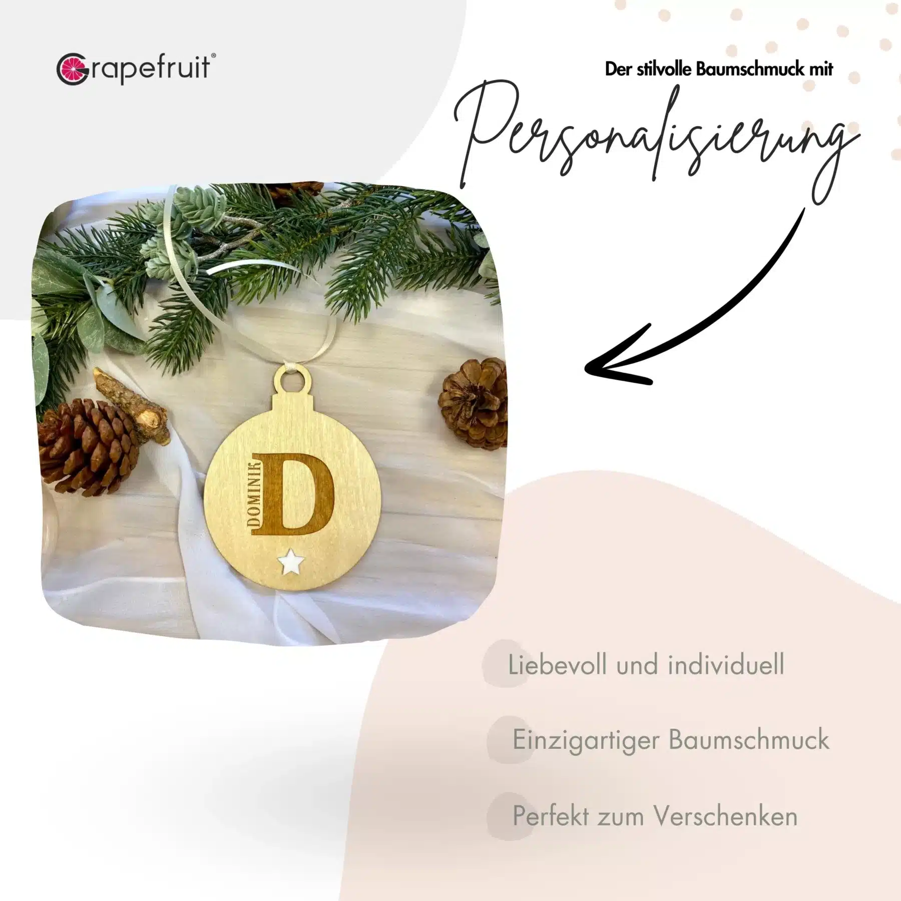 Feiertage Personalisierte 3D-Weihnachtskugel aus Holz mit Acryl – Weihnachtsschmuck – Christbaumschmuck – Weihnachtsanhänger mit Initialen