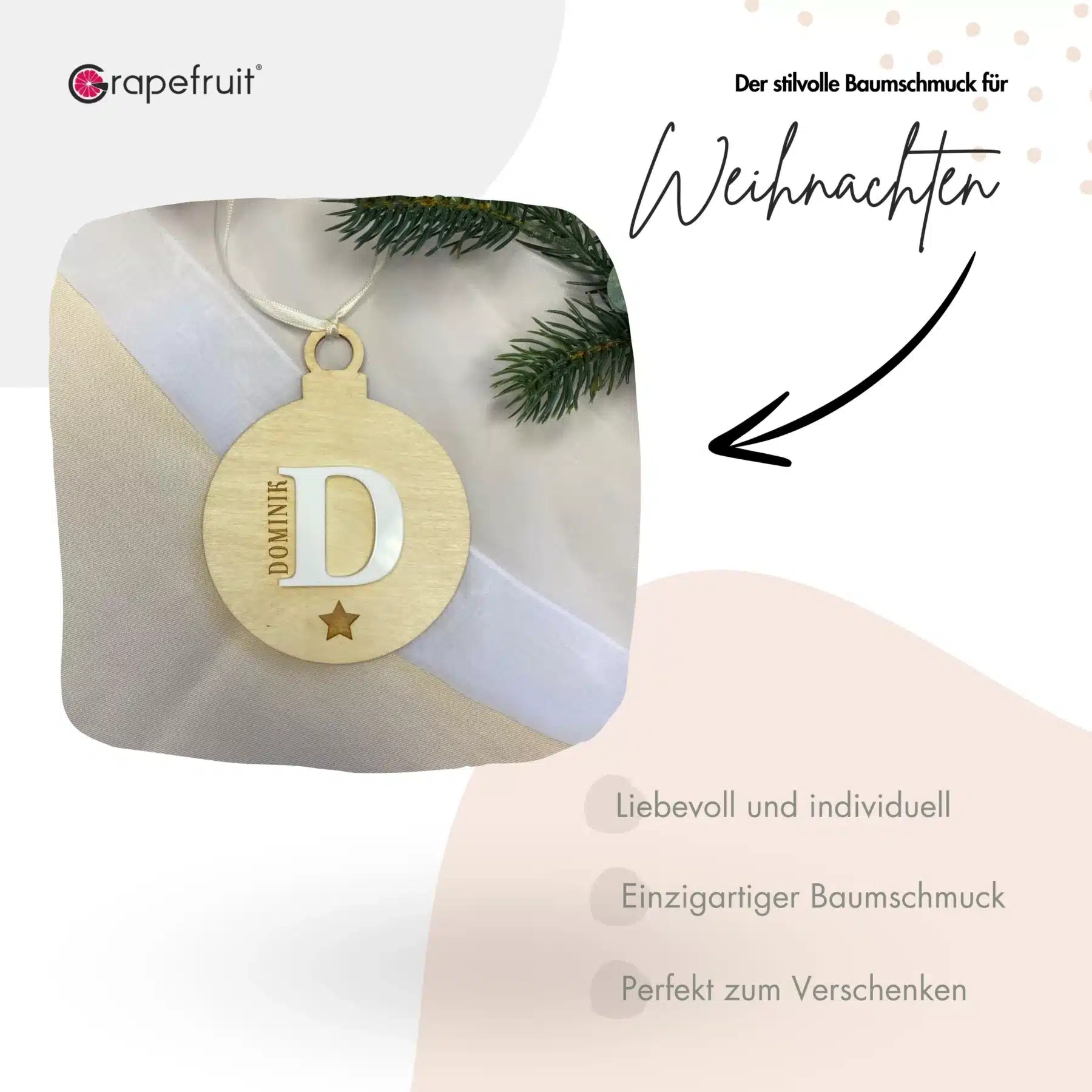 Feiertage Personalisierte 3D-Weihnachtskugel aus Holz mit Acryl – Weihnachtsschmuck – Christbaumschmuck – Weihnachtsanhänger mit Initialen