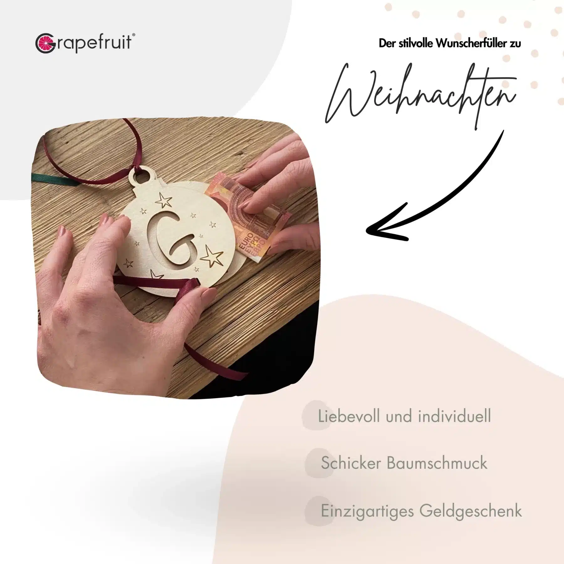 Feiertage Weihnachten Wunscherfüller- Geldgeschenk -Weihnachtsgeschenk – Geschenkkugel aus Holz – Merry XMAS