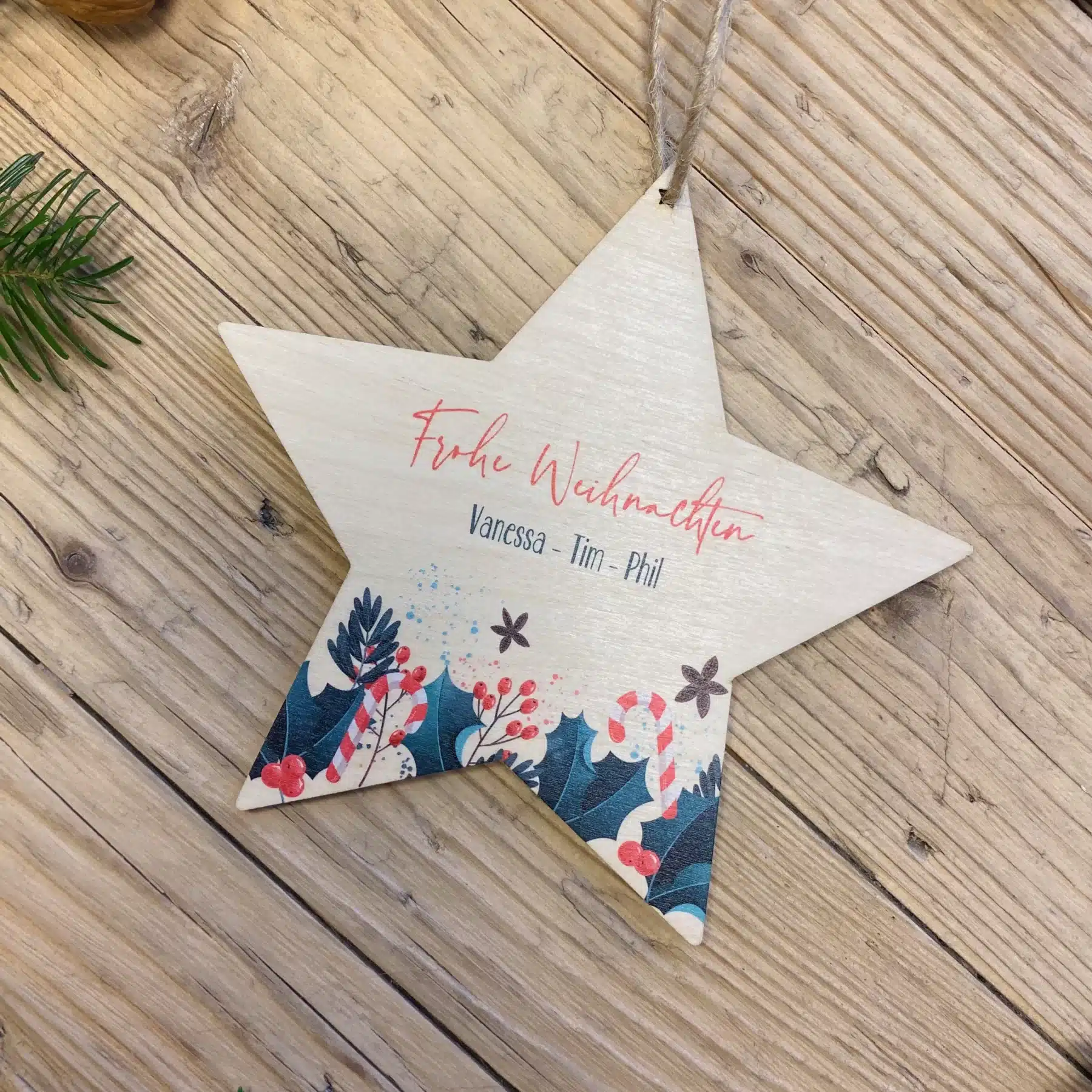 Weihnachten Personalisiertes Türschild, Türschild Weihnachten, Holzschild, Weihnachtsdekoration, Stern mit Namen, Familienschild, Weihnachtsgeschenk