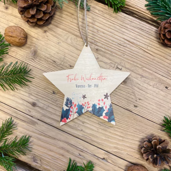 Feiertage Personalisiertes Türschild, Türschild Weihnachten, Holzschild, Weihnachtsdekoration, Stern mit Namen, Familienschild, Weihnachtsgeschenk
