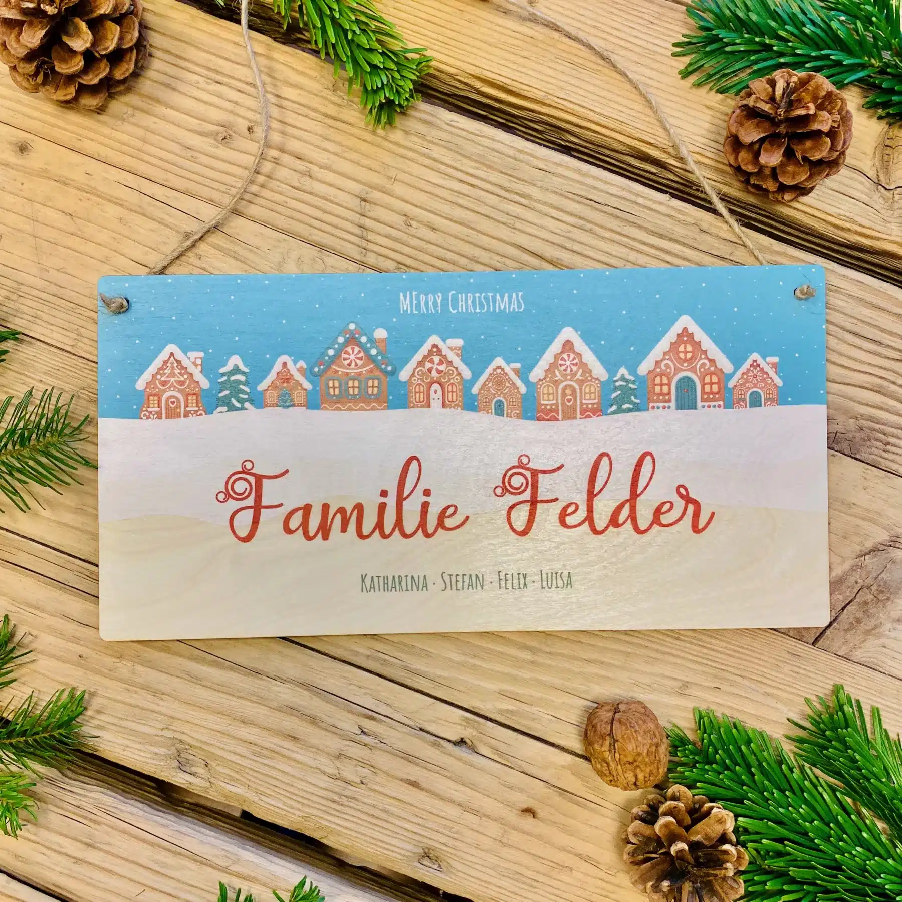 Weihnachten Personalisiertes Türschild aus Holz, Weihnachtsdekoration, Türschild  Merry Christmas, personalisiertes Namensschild, Weihnachtsschmuck