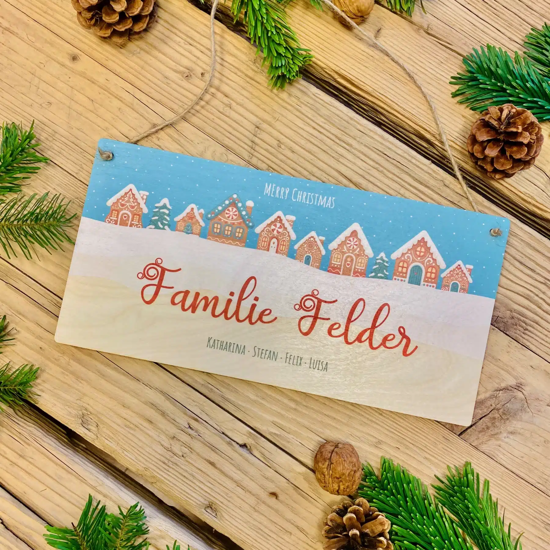 Weihnachten Personalisiertes Türschild aus Holz, Weihnachtsdekoration, Türschild  Merry Christmas, personalisiertes Namensschild, Weihnachtsschmuck