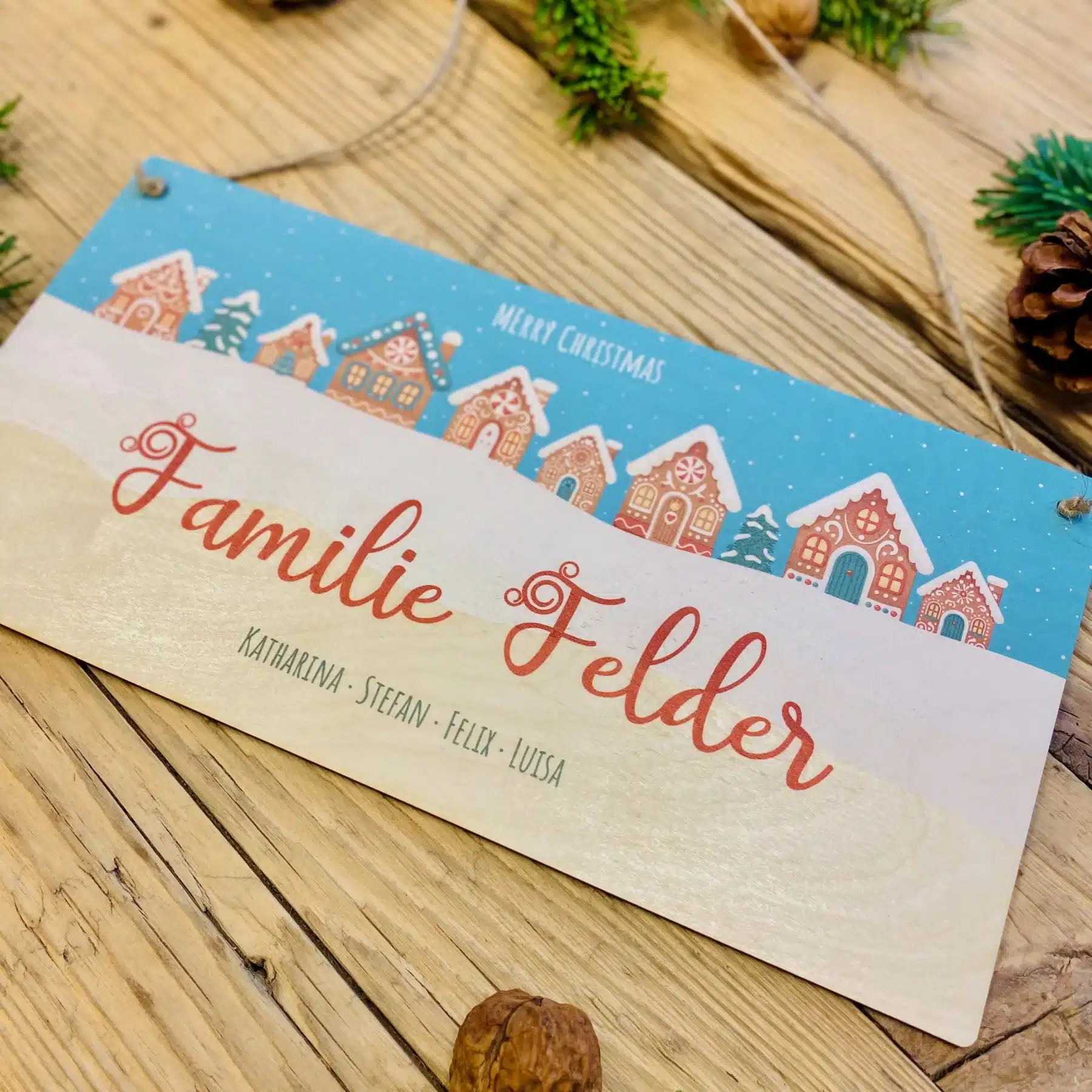 Weihnachten Personalisiertes Türschild aus Holz, Weihnachtsdekoration, Türschild  Merry Christmas, personalisiertes Namensschild, Weihnachtsschmuck