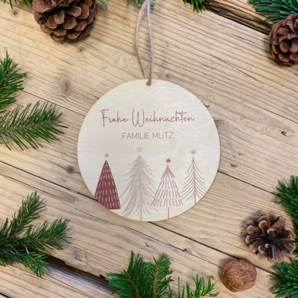 Feiertage Weihnachtsdekoration, Personalisiertes Türschild aus Holz, Türschild Frohe Weihnachten, Namensschild personalisiert rund, Weihnachtsgeschenk