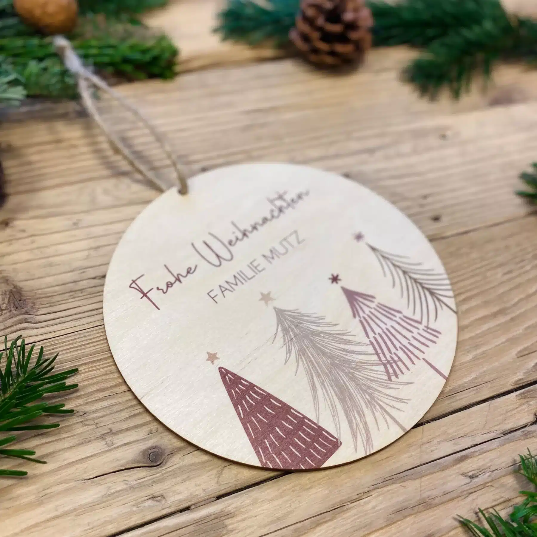 Weihnachten Weihnachtsdekoration, Personalisiertes Türschild aus Holz, Türschild Frohe Weihnachten, Namensschild personalisiert rund, Weihnachtsgeschenk